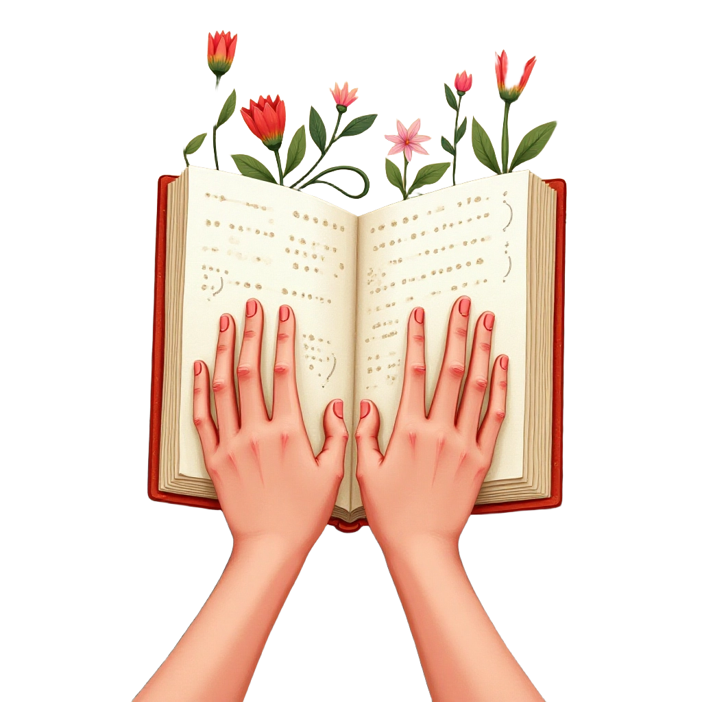 Hands on a Book with Flowers